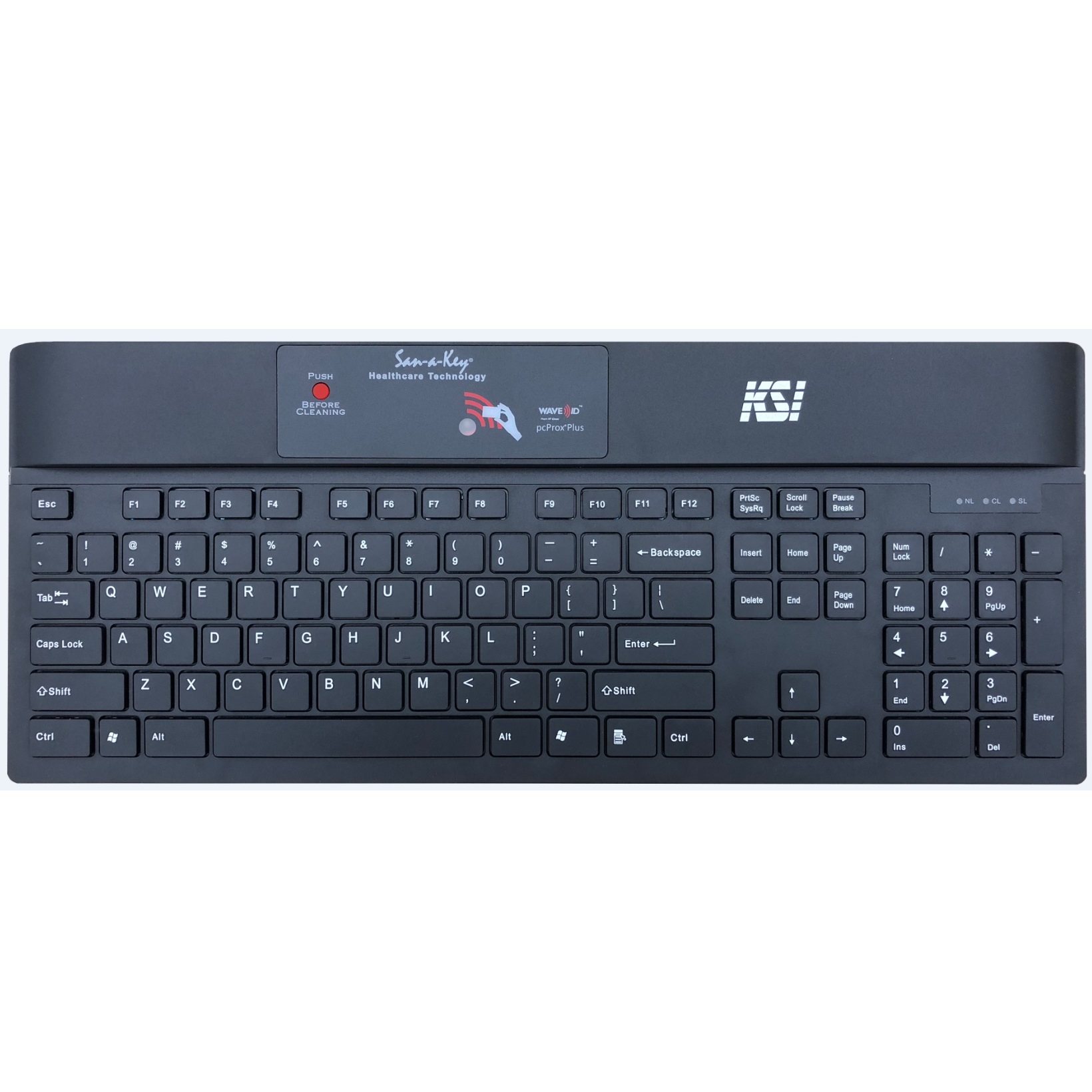 KSI 1700 Disinfect-able Keyboard with Contactless RFIDeas 80582 Dual Band Card Reader USB