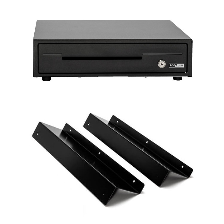 POS-Mate Cash Drawer with Under Counter Bracket Bundle Black