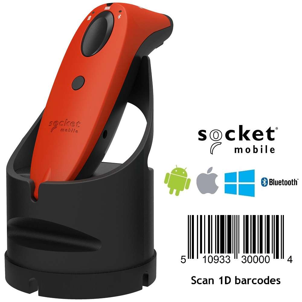 View Socket S700 Red 1D Bluetooth Barcode Scanner with Charging Dock