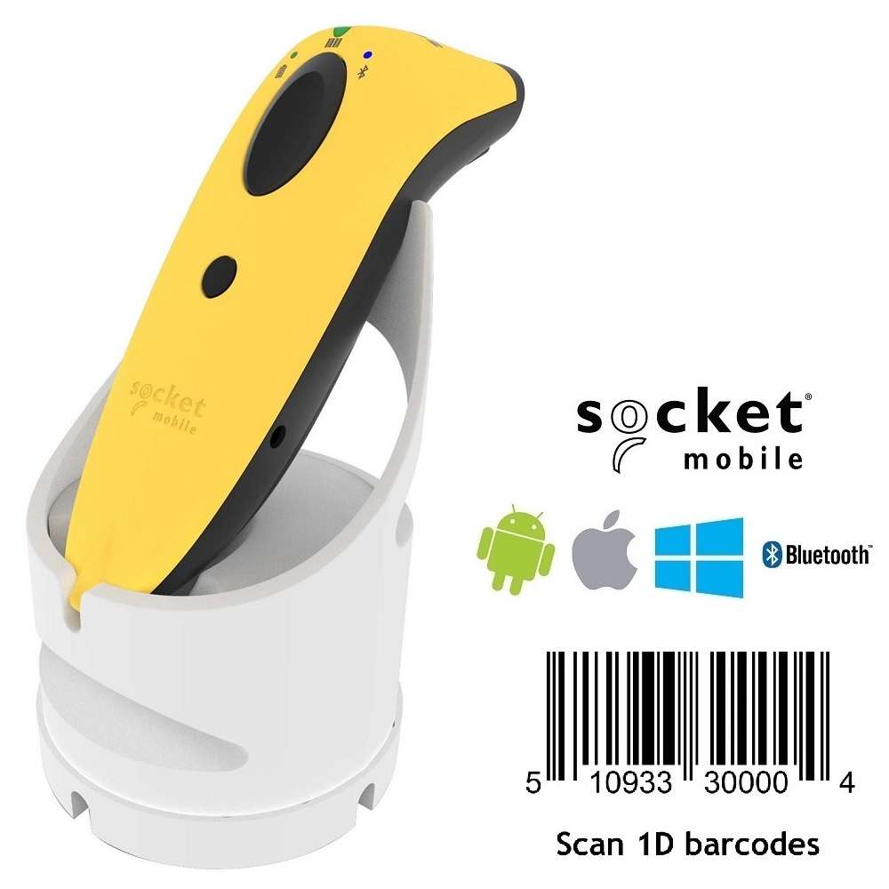 View Socket S700 Yellow 1D Bluetooth Barcode Scanner with White Charging Dock