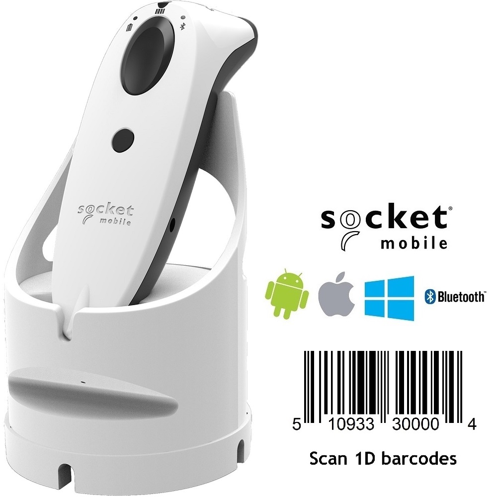 View Socket S700 White 1D Bluetooth Barcode Scanner with White Charging Dock