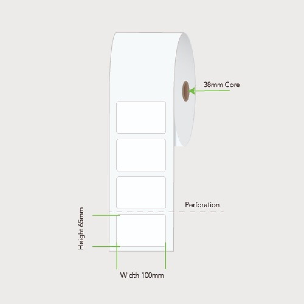 100mm x 65mm 38mm Core Label Example