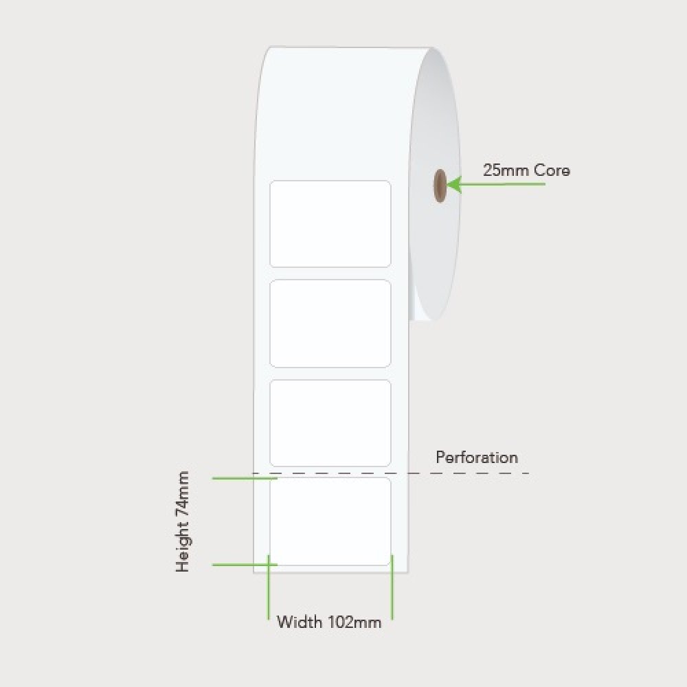 102mm x 74mm 25mm Core Label Example