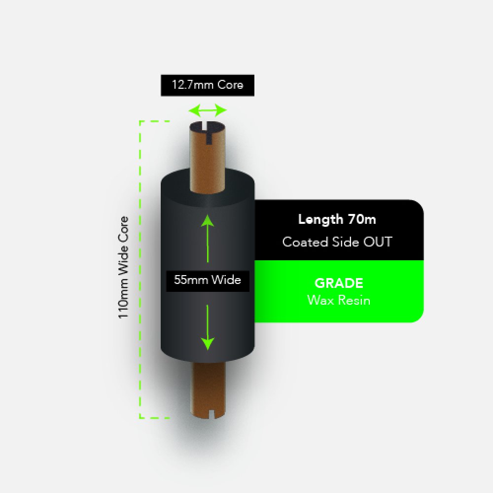 55 X 70 Wax resin Ribbon 110mm Core