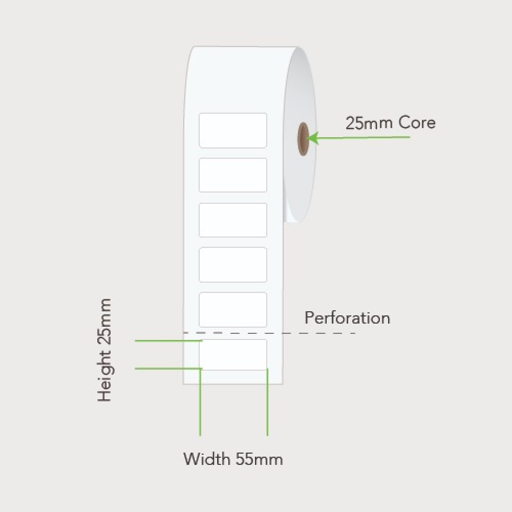 55mm x 25mm 25mm Core Label Example