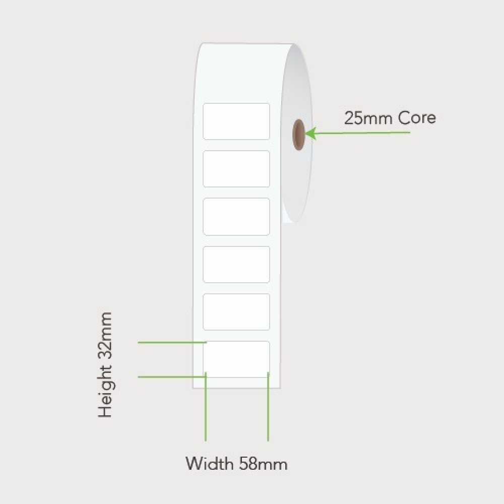 58mm x 32mm 25mm Core Label Example