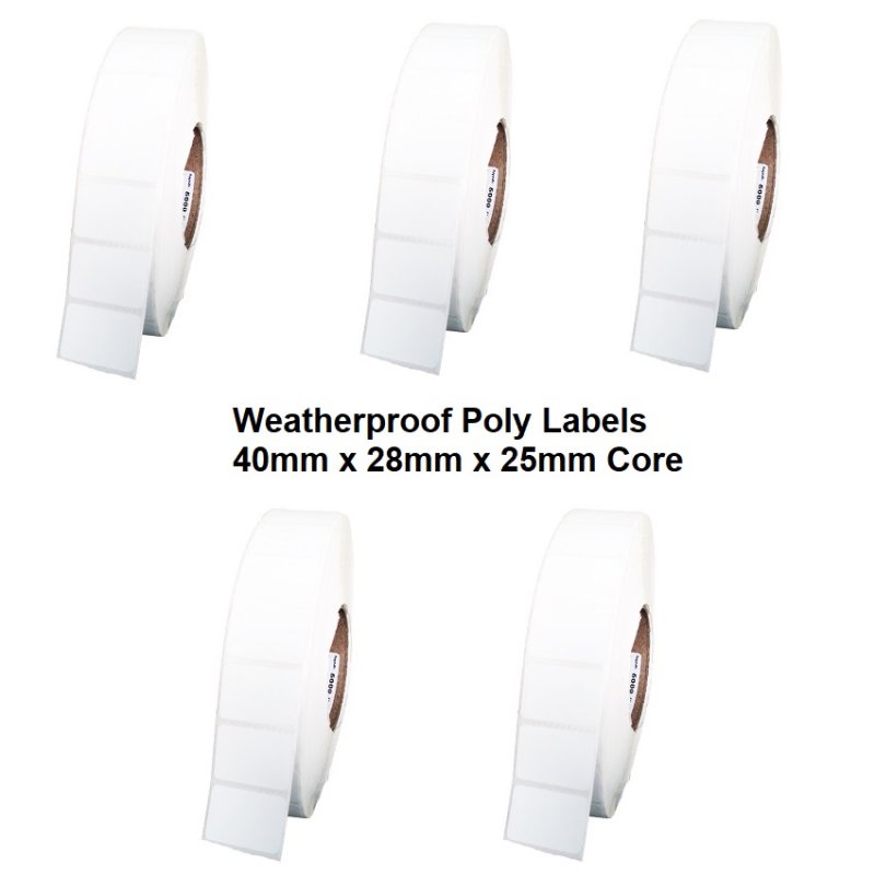 Plain 40x28 Poly Weatherproof Thermal Transfer Labels 5 Pack