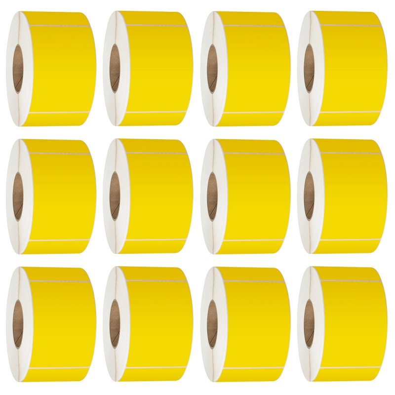 76X48 Thermal Transfer Labels 3000/Roll 76mm Core Yellow - 12 Rolls