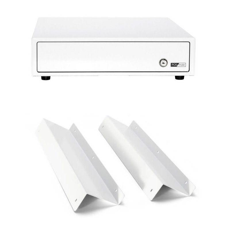 POS-Mate Cash Drawer with Under Counter Bracket Bundle White