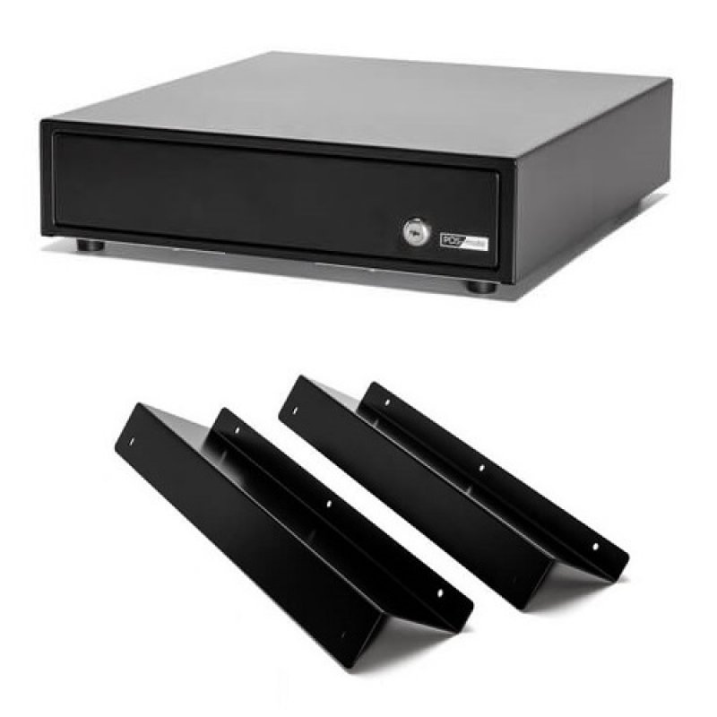 POS-Mate Manual Cash Drawer with Under Counter Bracket Bundle Black